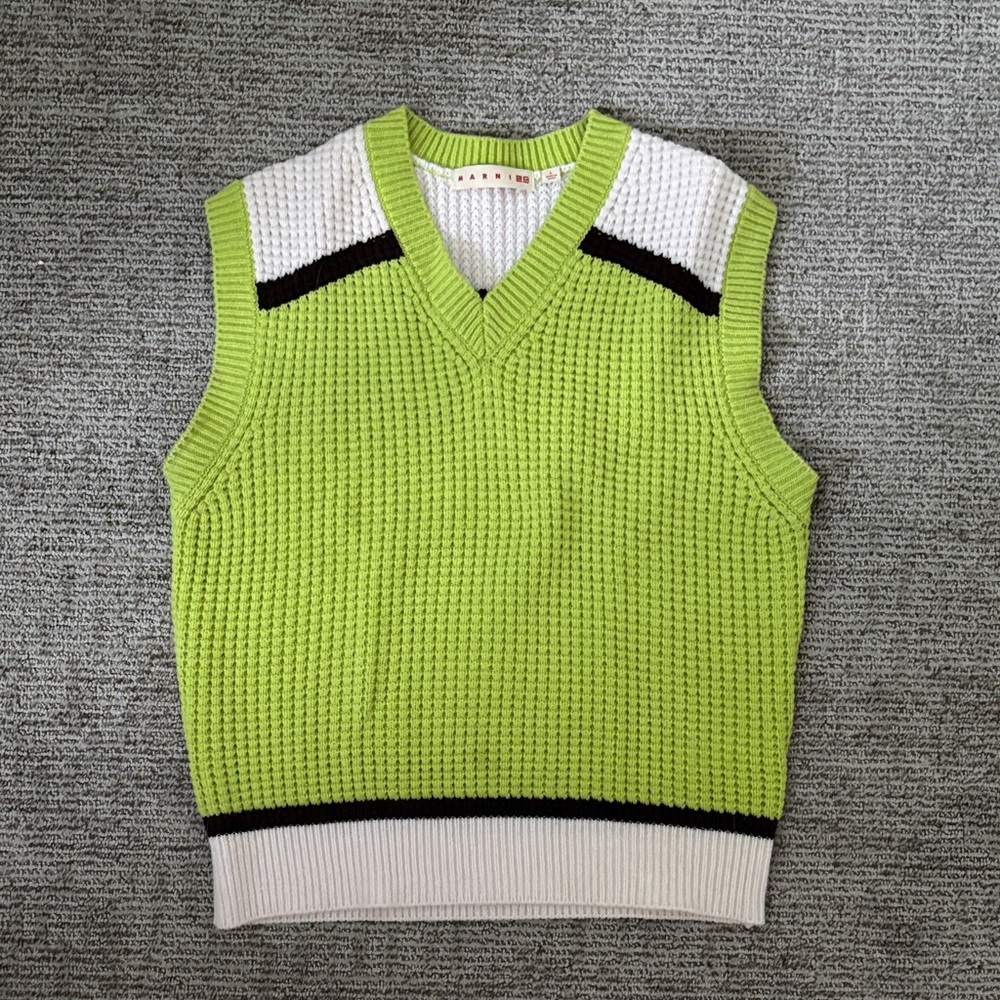 Marni V-Neck Sweater Vest in Green and White